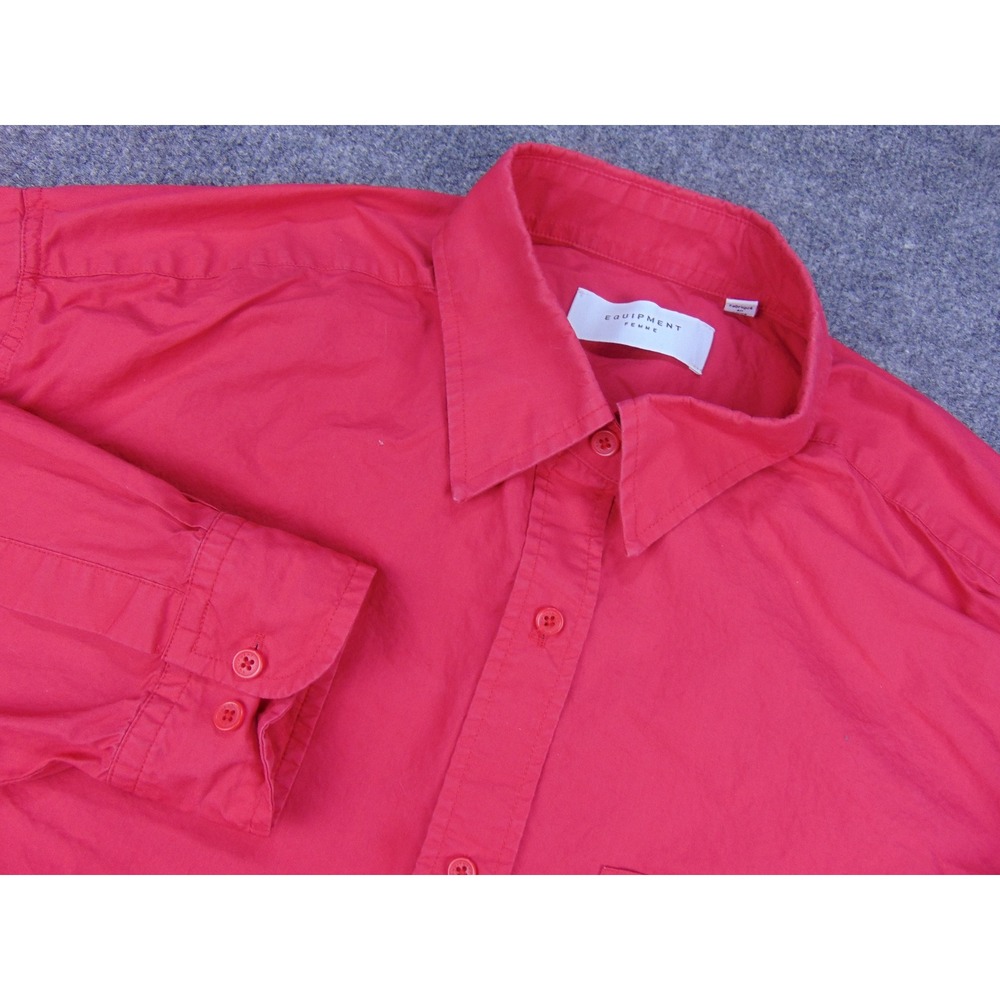 Equipment Femme Button Down Shirt Mens‎ Large Red Solid Long Sleeve Classic